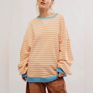 FREE PEOPLE We The Free Classic Striped Crew in Latte Combo NWOT